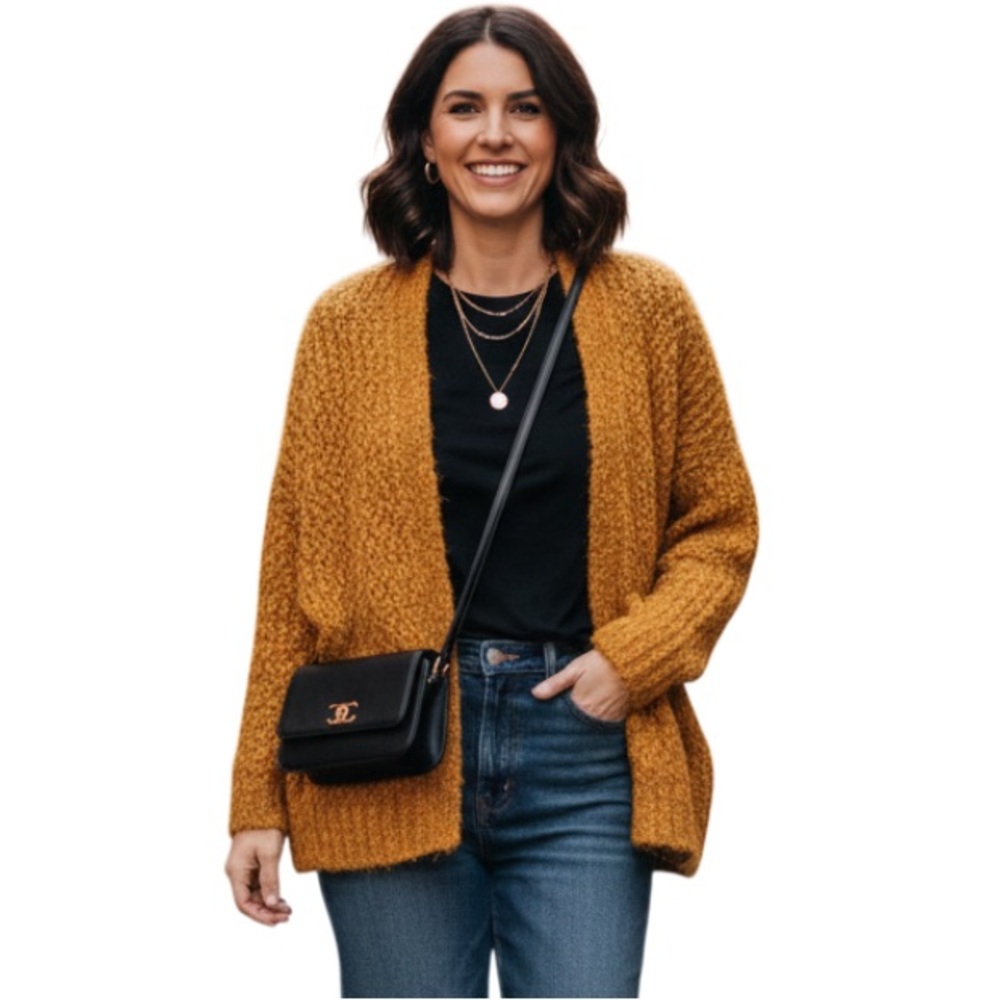 Debut Mustard Textured‎ long Bohemia Cardigan